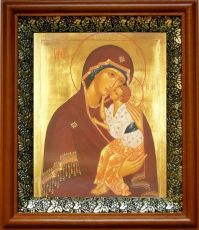 Ярославская икона Божьей Матери в киоте с басмой Виноградная Лоза (UV-печать)(31088)