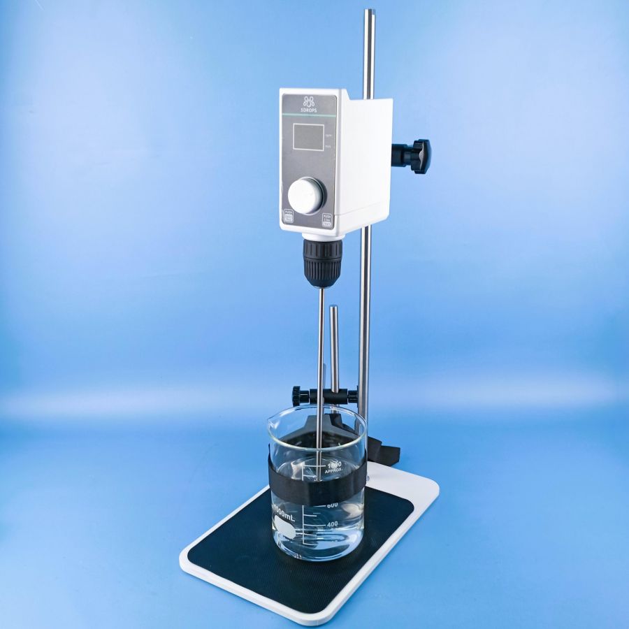 Верхнеприводная мешалка Labdevices-OSS-30, с цифровым дисплеем, до 20 литров, с фиксатором посуды, максимальная вязкость 16000 Мпа