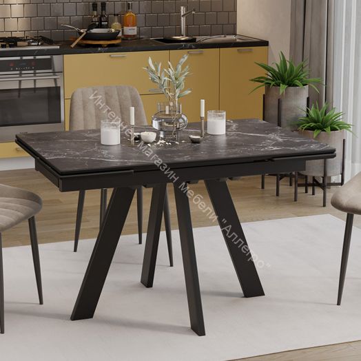 Стол обеденный «Джаггер» Тип 1 Черный муар, Керамика матовая черный мрамор