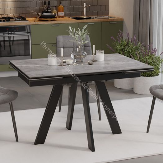 Стол обеденный «Джаггер» Тип 1 Черный муар, Керамика матовая серый мрамор