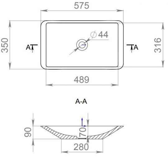 Белая прямоугольная раковина Salini Callista 107 58х35 1101107G схема 2 Белая прямоугольная раковина Salini Callista 107 58х35 1101107G схема 2