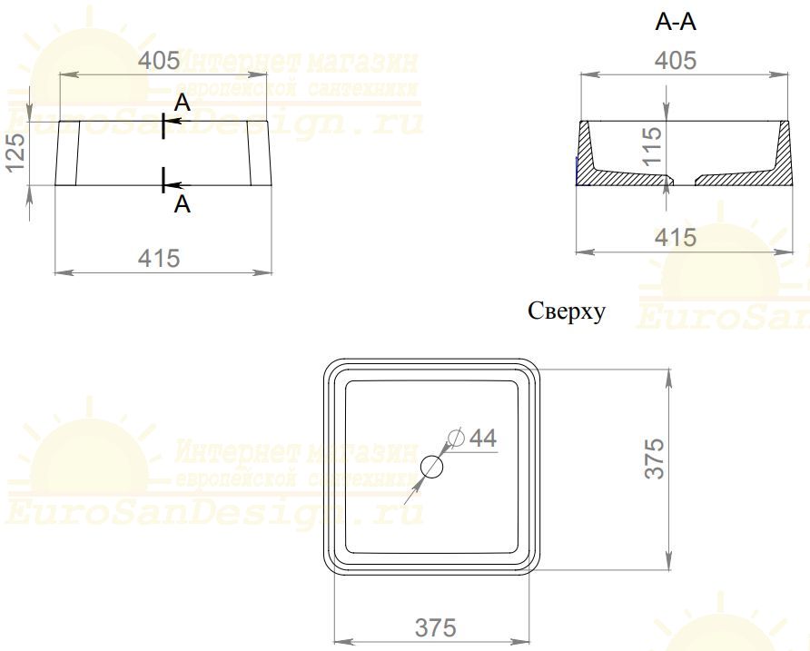 Белая квадратная раковина для ванной комнаты Salini Gloria 302 42x42 см ФОТО