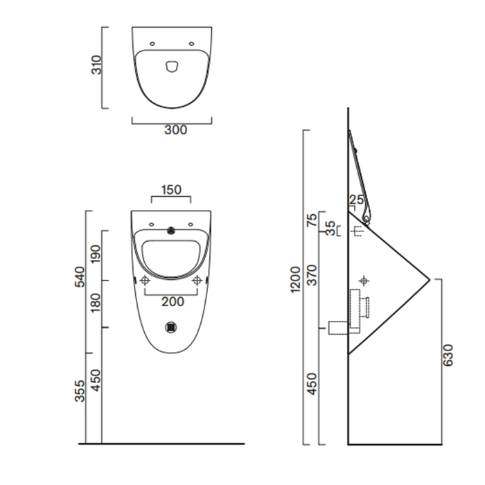 Писсуар подвесной Catalano Comfort Rimless 54x30 цвет белый глянцевый 932540001 ФОТО