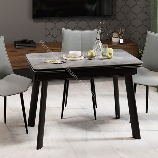 Стол обеденный «Джойс» Тип 1 Черный муар, Керамика матовая серый мрамор