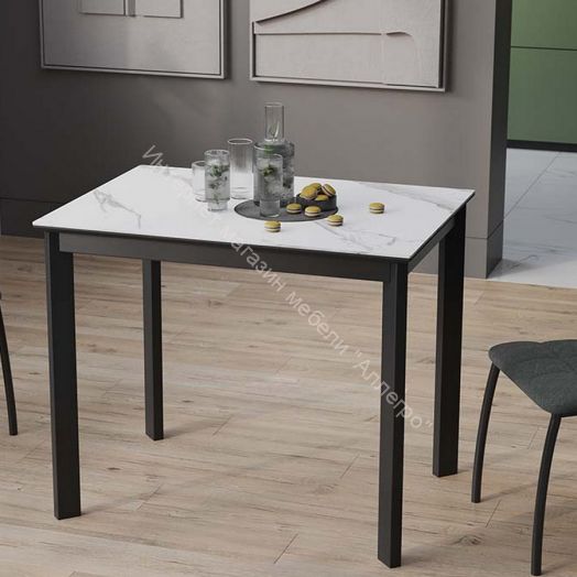 Стол раздвижной «Риттер» Тип 1 Черный муар, Керамика матовая белый мрамор