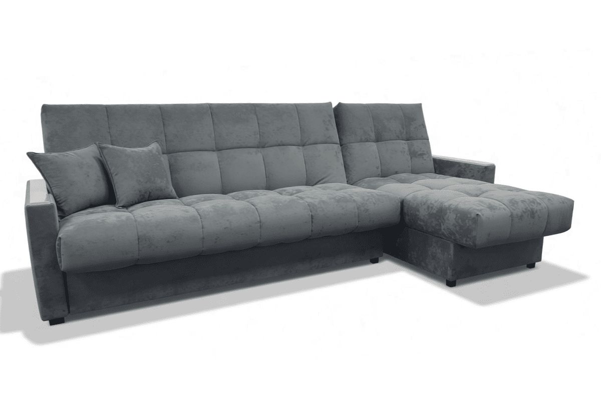 Диван угловой Финка ДУ механизм Клик-Кляк накладки светлое дерево велюр Бали 23