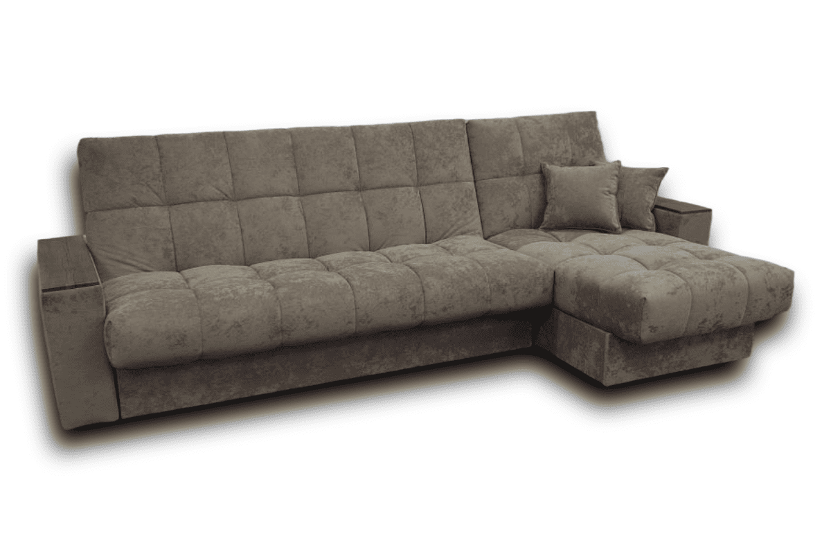 Диван-кровать угловой Финка ДУ Клик-Кляк накладки тёмное дерево (велюр Джой 05)