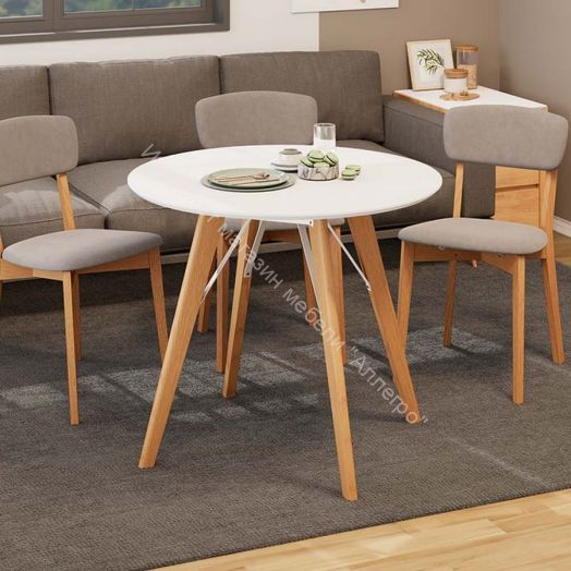 Стол обеденный «Колумбия» Тип 1 - Б-271 Белый матовый, Металл белый, Натуральное дерево