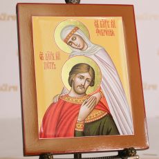 Рукописная икона Петр и Феврония Муромские 17х21см (нимбы - сусальное золото)