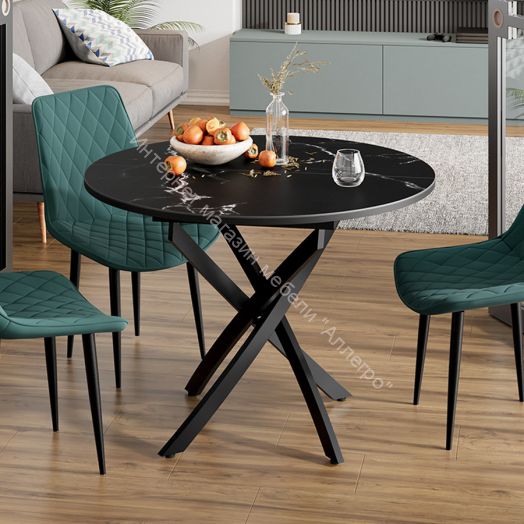 Стол обеденный раздвижной «Дуглас» Тип 1 Черный муар, Стекло матовое черный мрамор