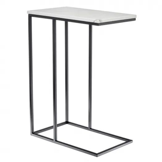 Придиванный столик Loft 50x30см, белый мрамор, чёрные ножки