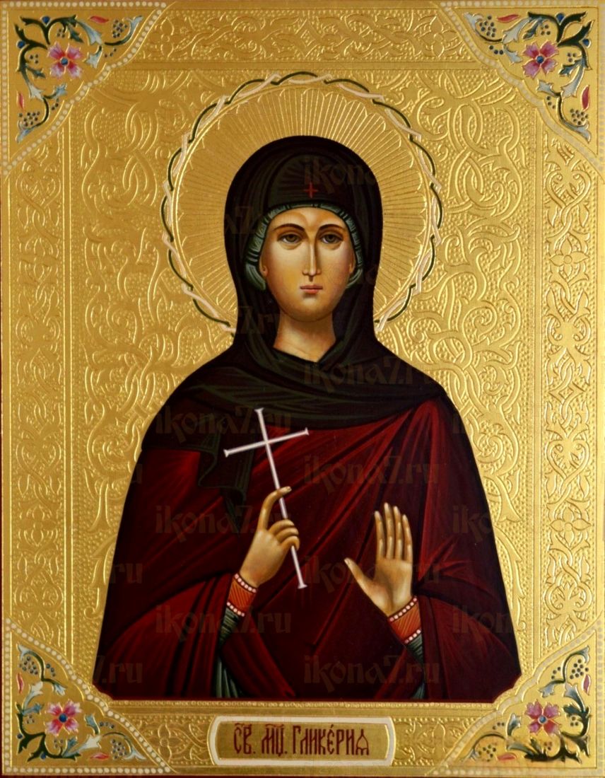 Рукописная икона Гликерия Ираклийская на липовой доске (22415)