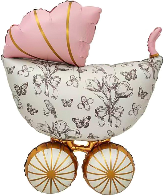 Фигура  (36''/91 см)  Коляска Ретро, Розовый Сатин