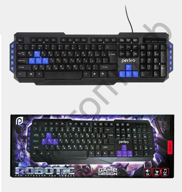 Клавиатура провод. Perfeo "ROBOTIC" Multimedia, USB, чёрн, GAME DESIGN (PF-031)