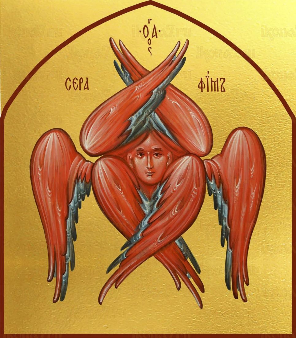 Серафим Шестикрылый икона рукописна на липовой доске (22551)