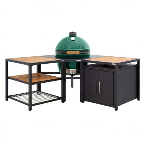 Керамический гриль Big Green Egg L на угловой модульной подставке в комбинации со шкафом и рабочим столом