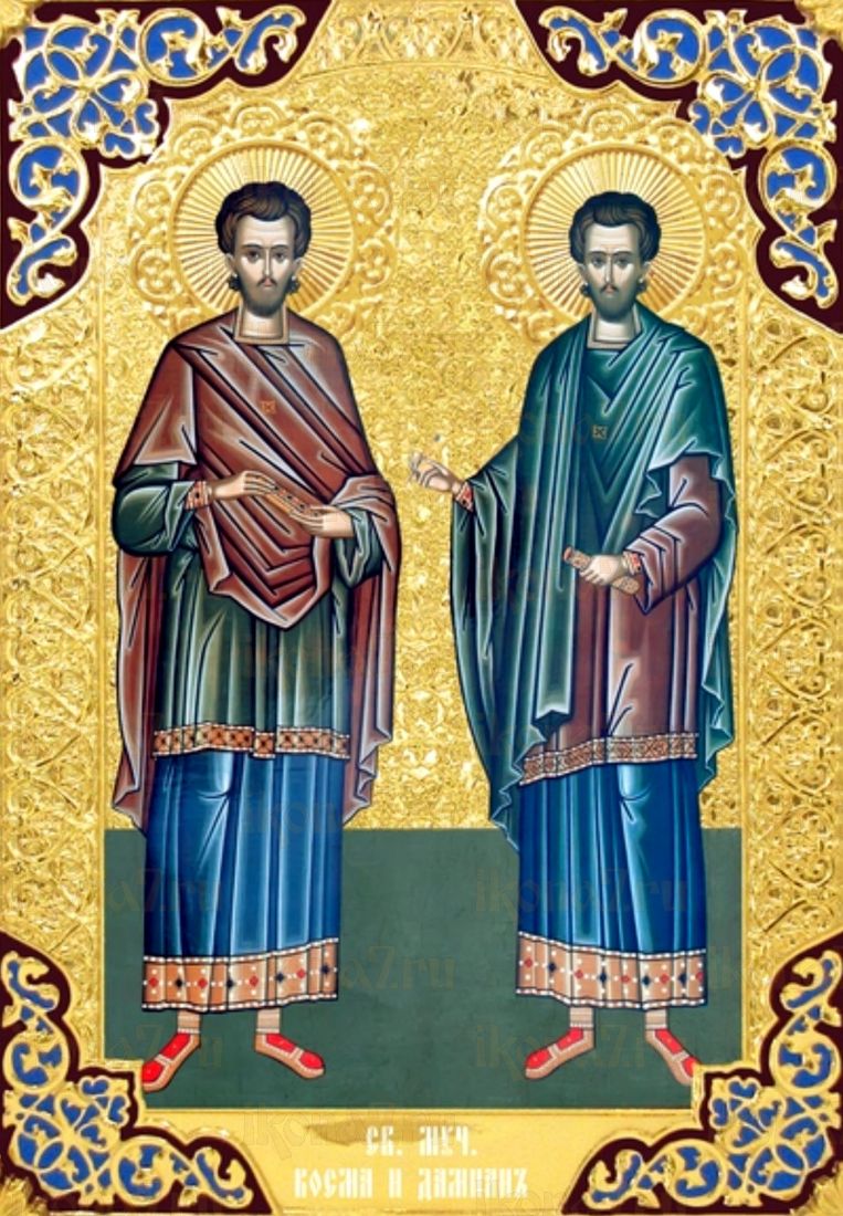 Дамиан и Косьма рукописная Икона на липовой доске (22649)