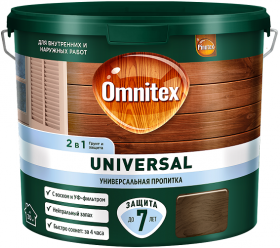 Пропитка Универсальная Omnitex Pinotex Universal 2 в 1 0.9л Полуматовая на Водной Основе для Защиты Древесины до 7 Лет / Омнитекс Пинотекс Универсал