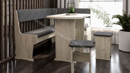 Кухонный уголок «Рио» Дуб Крафт белый, Микровелюр Duna Steel