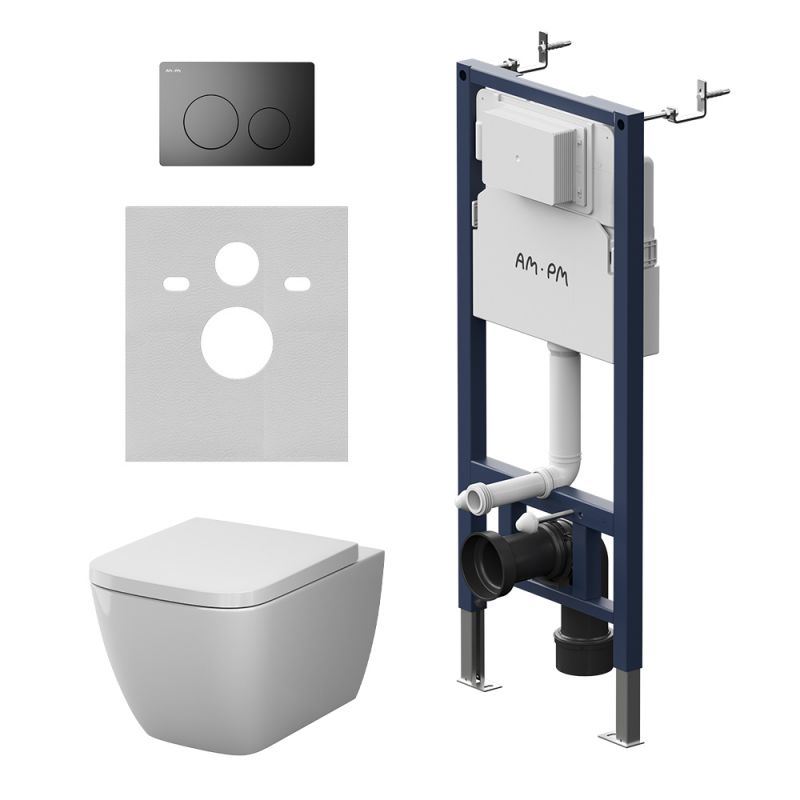 Комплект инсталляции AM.PM PrimeFit с унитазом Gem Aquaspin, клавишей черный IS90138.901901