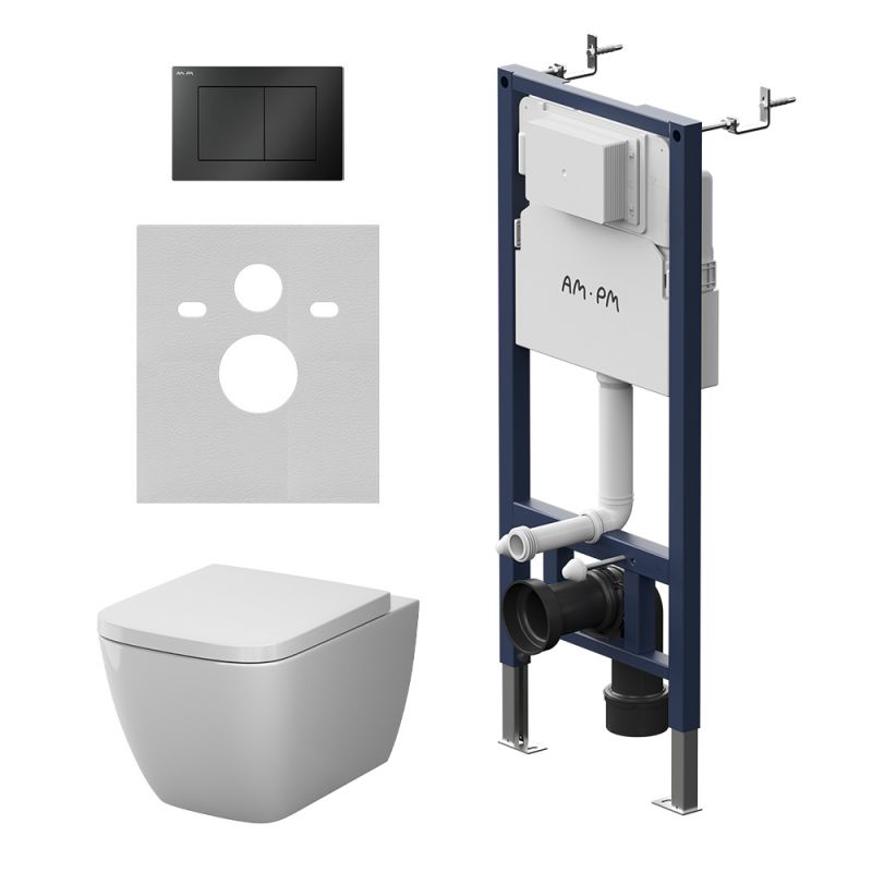 Комплект инсталляции AM.PM PrimeFit с унитазом Gem Aquaspin, клавишей черный IS90238.901901