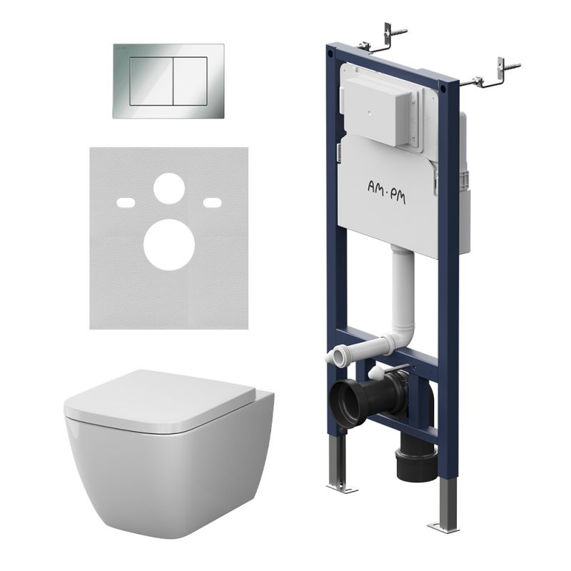 Комплект инсталляции AM.PM PrimeFit с унитазом Gem Aquaspin, клавишей хром IS90251.901901