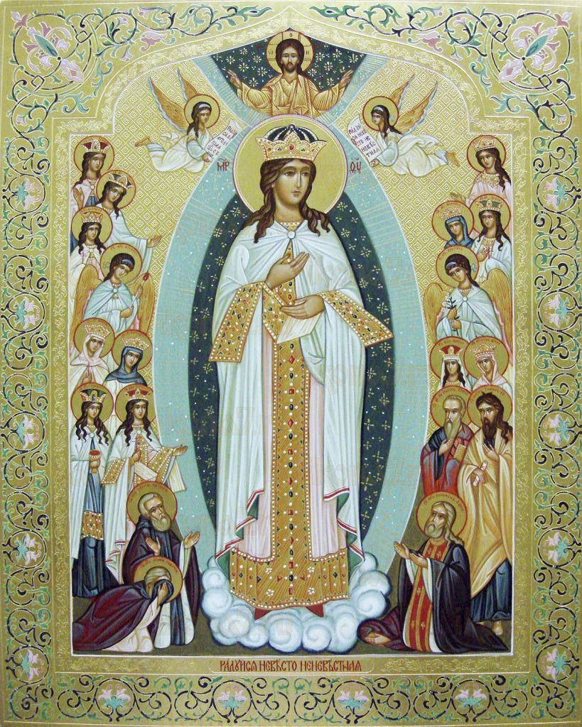 Невеста Неневестная икона Божией Матери рукописная на липовой доске (24062)