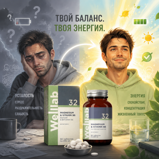 MAGNESIUM & VITAMIN B6 Источник магния Welllab