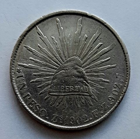 1 песо 1902 Мексика Z Сакатекас AUNC Редкость