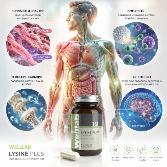 LYSINE PLUS БАД с незаменимой аминокислотой Welllab