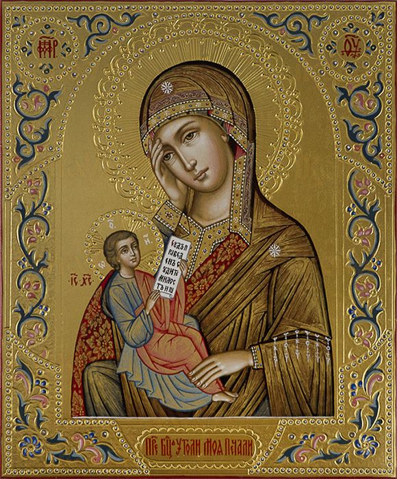 Утоли мои болезни и печали икона Божией Матери рукописная на липовой доске (24130)