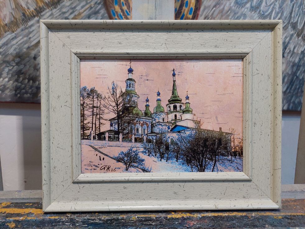 картина "Старый Иркутск, Крестовоздвиженский храм"