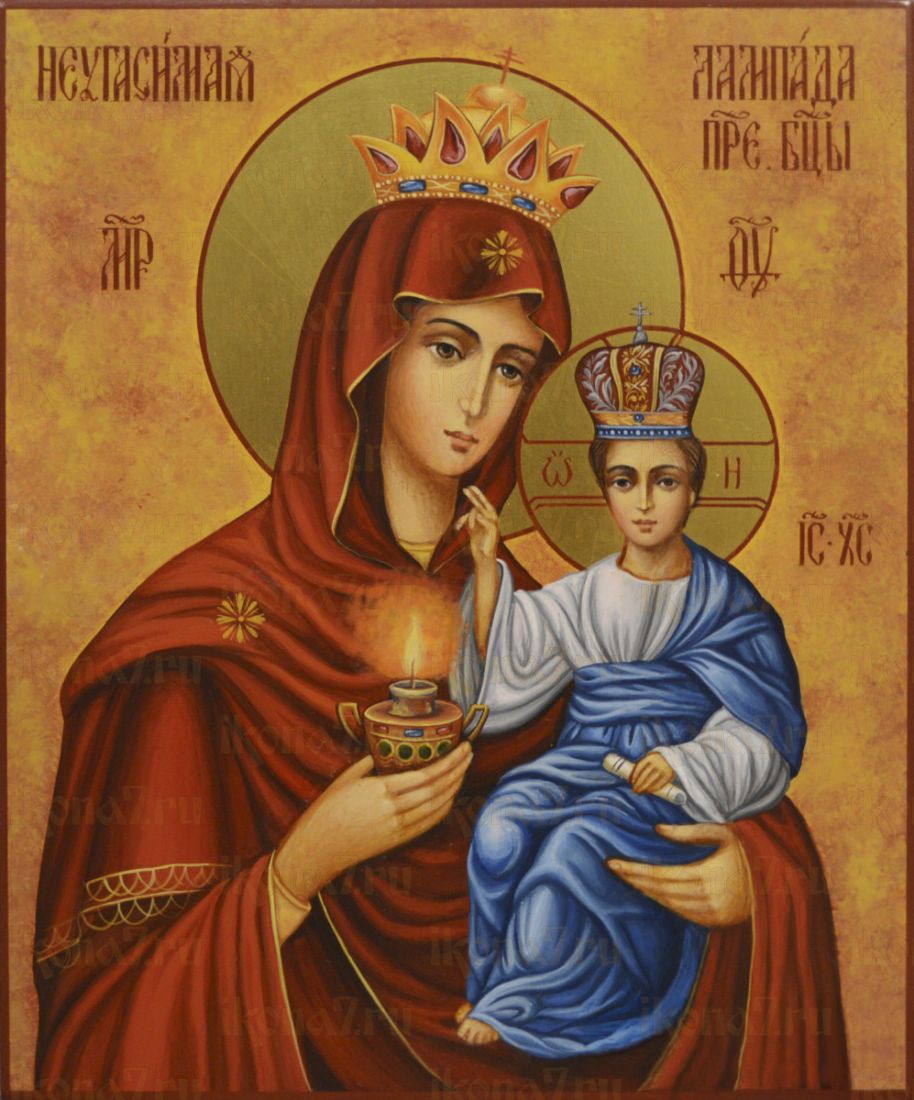 Неугасимая Лампада икона Божией Матери рукописная на липовой доске (24164)