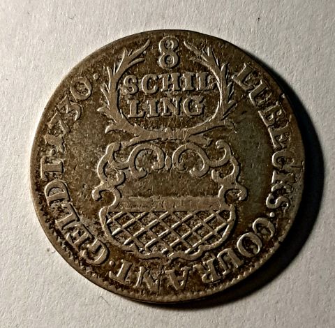 8 шиллингов 1730 Любек Германия Священная Римская Империя XF