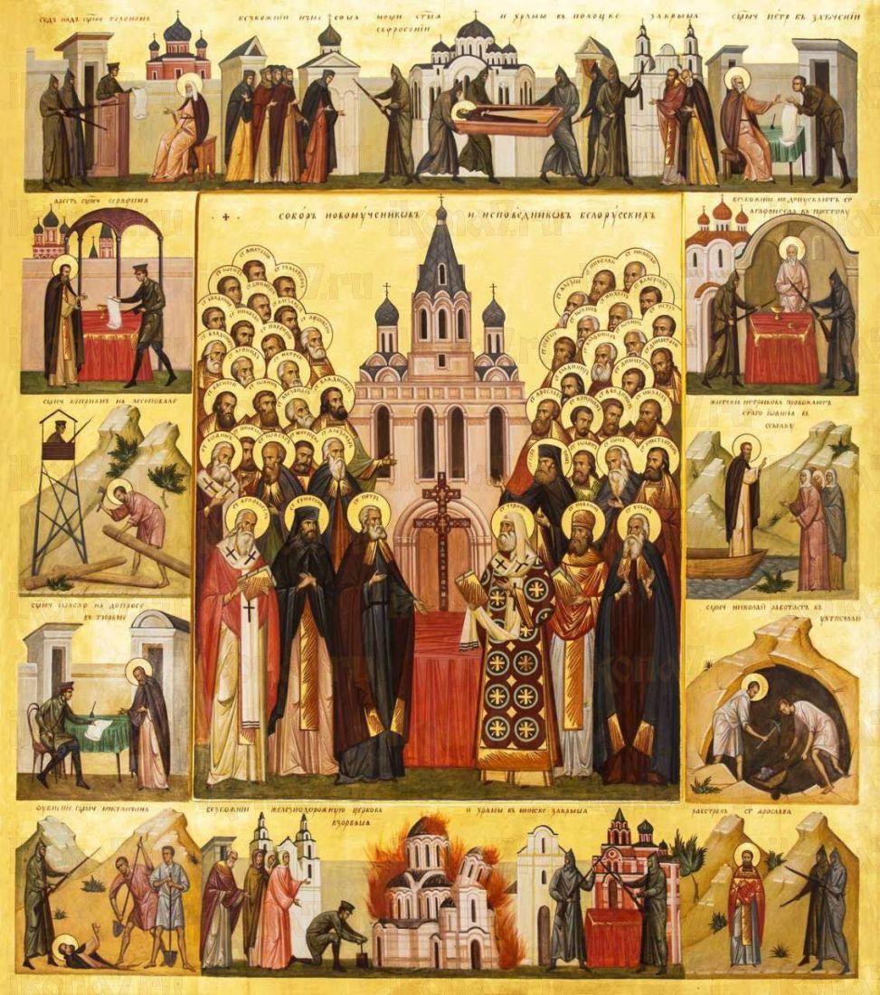 Собор Белорусских святых икона рукописная на липовой доске (24216)