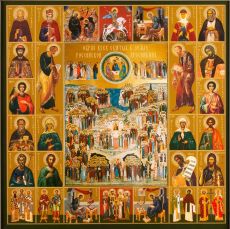 Собор всех святых икона рукописная на липовой доске (24241)