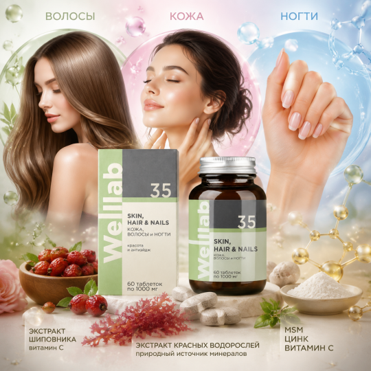 SKIN, HAIR & NAILS БАД для красоты кожи, волос и ногтей Welllab