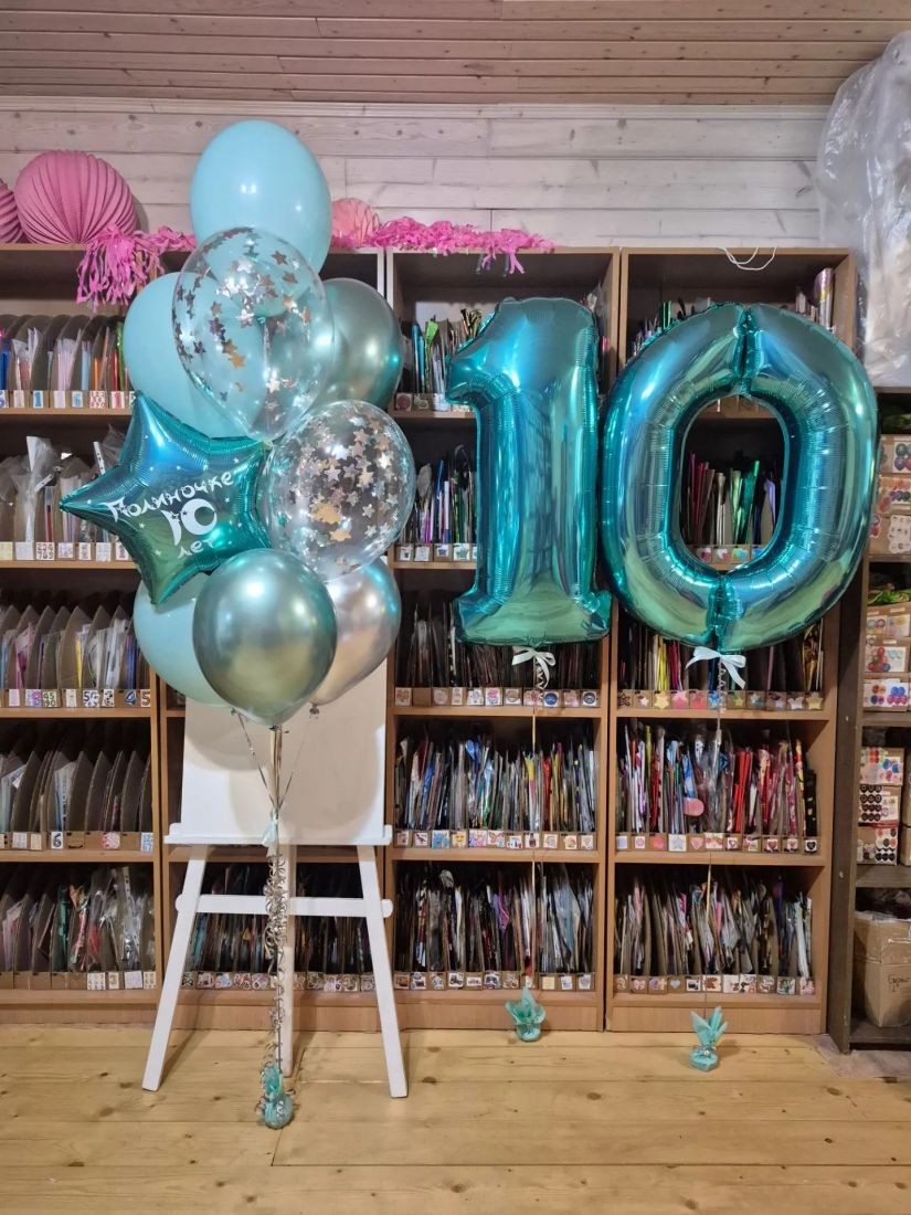 Бирюзовый сет 10 из шаров с гелием