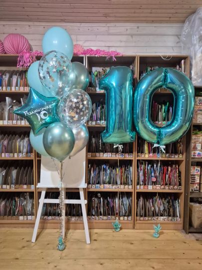 Бирюзовый сет 10 из шаров с гелием