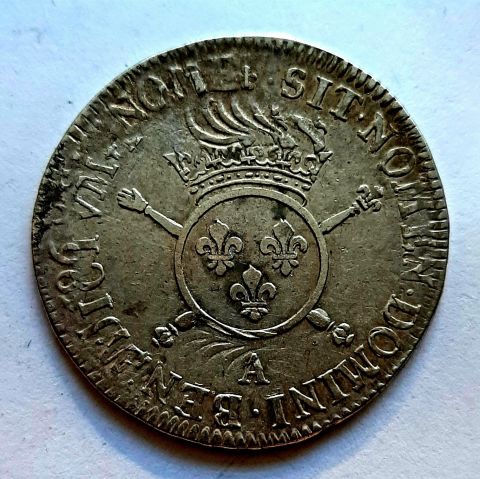 1/2 экю 1701 Франция UNC Перечекан 1696 Людовик XIV Редкость