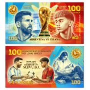 100 песо (pesos) — Финал 2026 Аргентина — Испания, Месси VS Ямаль. Памятная банкнота. UNC Oz Msh WB