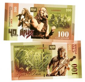 100 рублей — группа АРИЯ 40 лет. Памятная банкнота. UNC Oz Msh