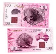 100 долларов — Ехидна. Животные Австралии. Echidna Australia. Памятная банкнота. UNC Msh Ям WB