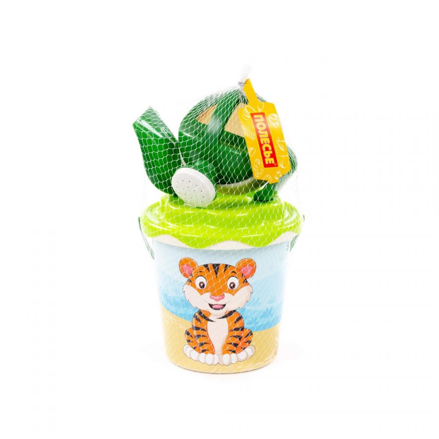 Набор №654 сафари: ведро с наклейкой, ситечко "Солнышко", лопатка №5, грабельки №5, лейка малая №4