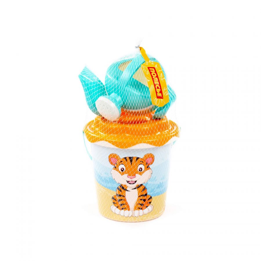 Набор №654 сафари: ведро с наклейкой, ситечко "Солнышко", лопатка №5, грабельки №5, лейка малая №4