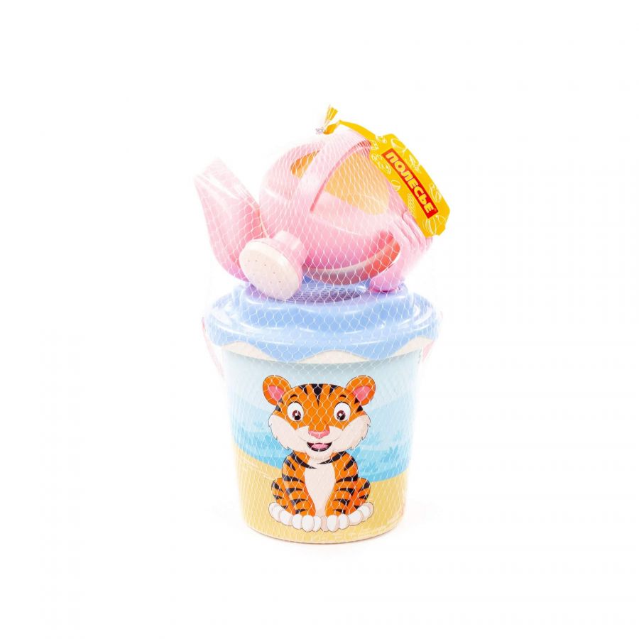 Набор №654 сафари: ведро с наклейкой, ситечко "Солнышко", лопатка №5, грабельки №5, лейка малая №4