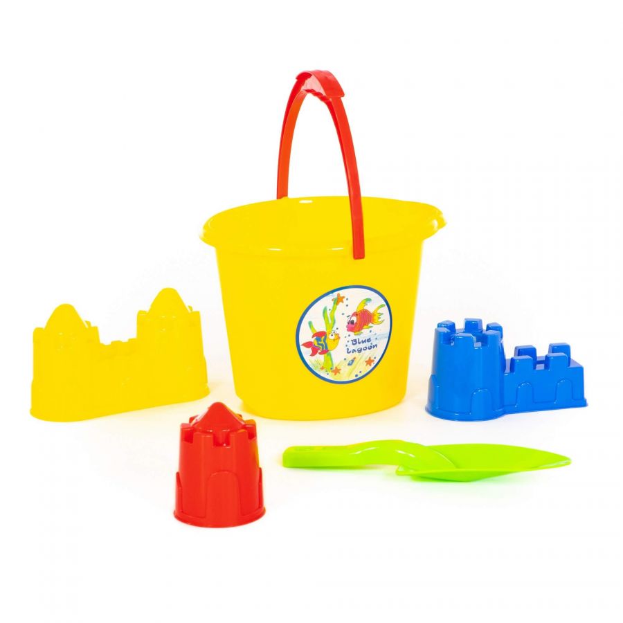 Набор №429: ведро №4 с носиком, совок №12, формочки (замок мост + замок башня + замок стена с двумя башнями)