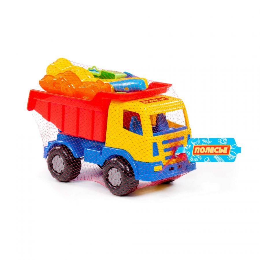 Набор №184: "Мираж", автомобиль-самосвал + лопатка №5, грабельки №5, формочки (самосвал + паровоз + белочка + пёсик)