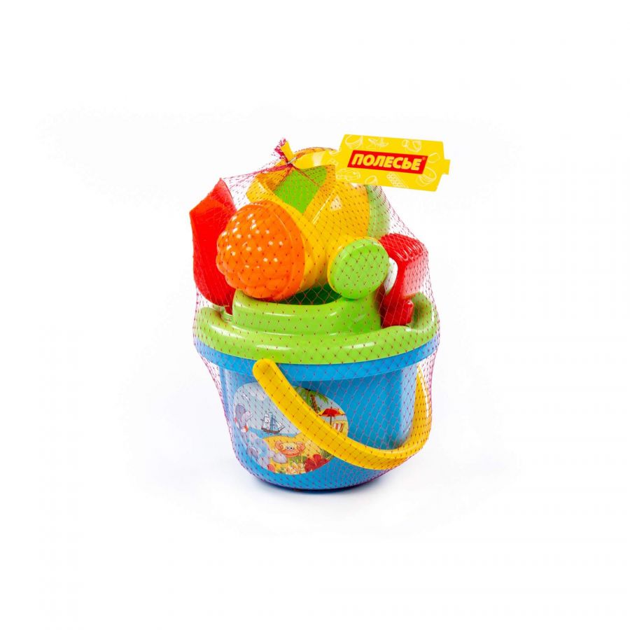 Набор №197: ведро большое, ситечко большое, лопатка №5, грабельки №5, 2 формочки, лейка малая №4