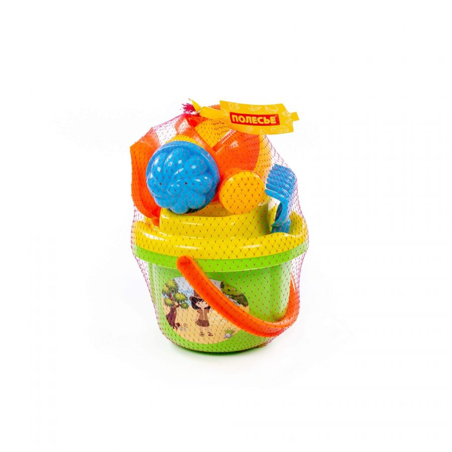 Набор №197: ведро большое, ситечко большое, лопатка №5, грабельки №5, 2 формочки, лейка малая №4